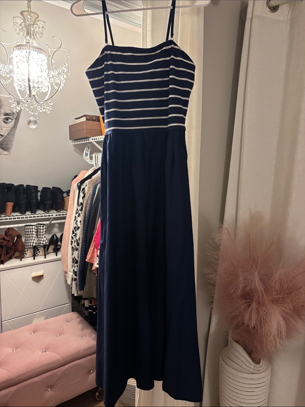 J. Crew Navy and White Striped Spaghetti‑Strap Maxi Dress